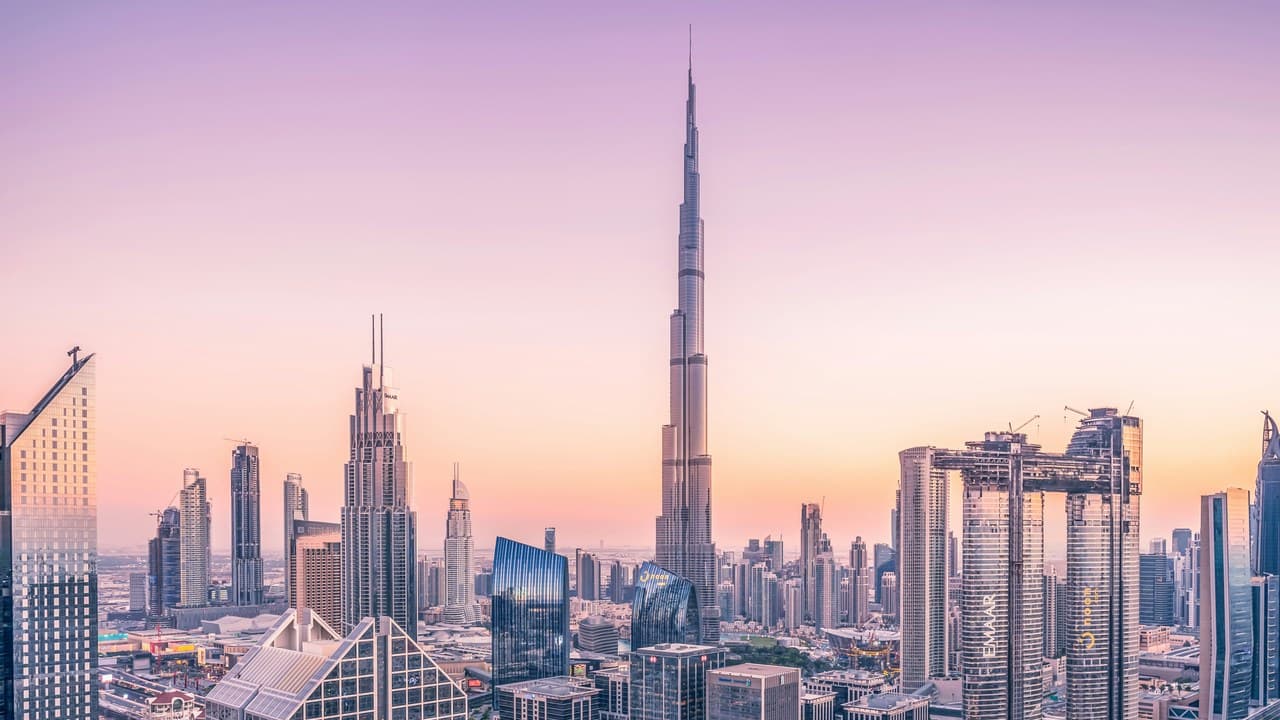 Modern towers at dusk